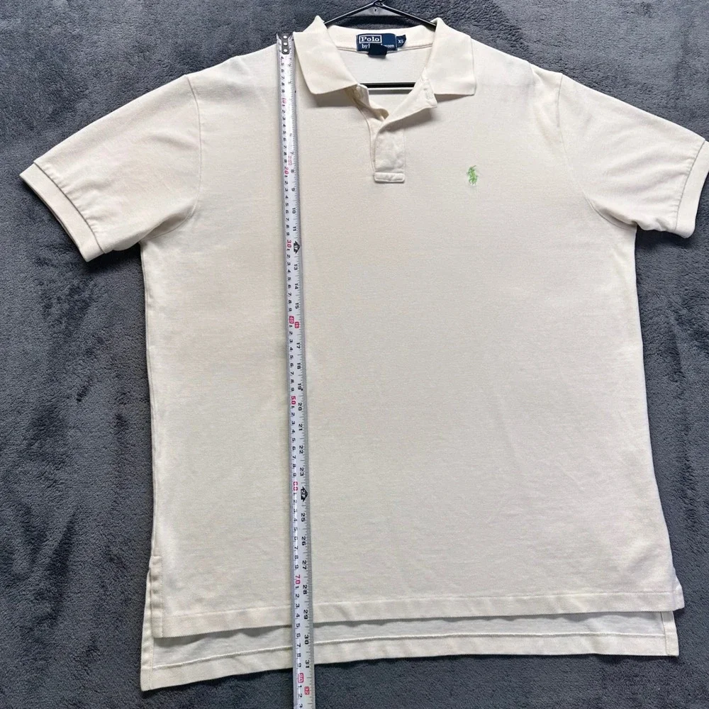 Vintage Polo Ralph Lauren Pique Polo Shirt Mens XL Cream Green Pony Logo Preppy